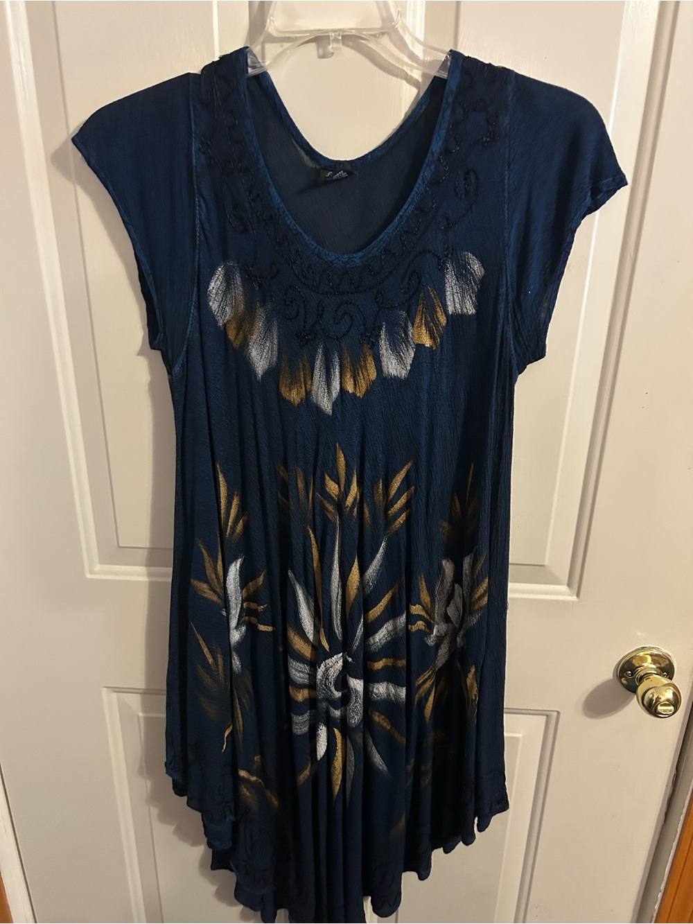 Navy Fashion Force Floral Scoop Neck Tunic Top with Metallic Accents
